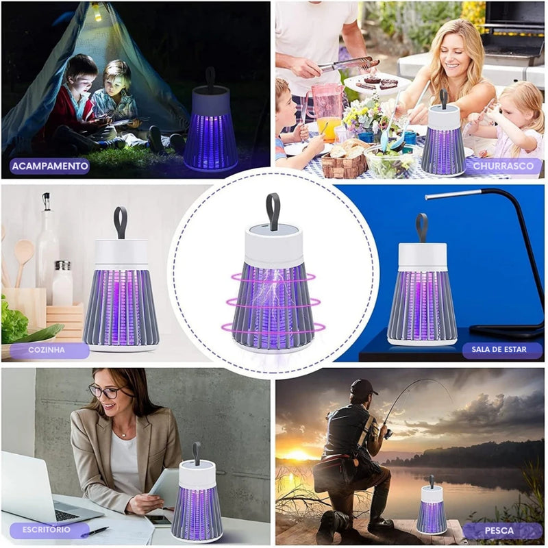 Lâmpada Elétrica Mata-Mosquitos com Luz UV Recarregável e Portátil USB